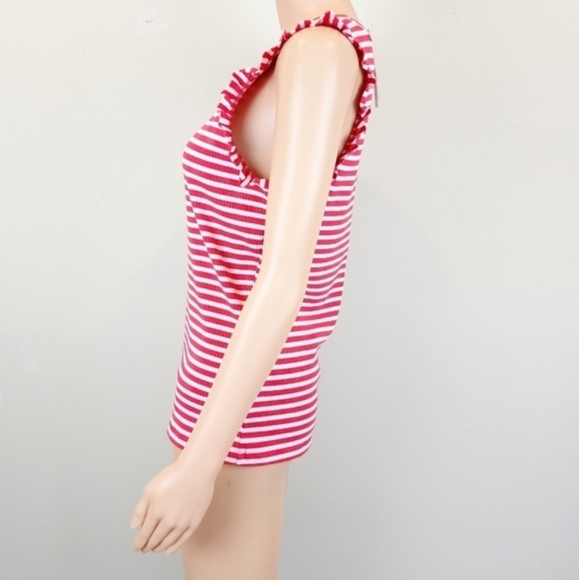 Crown & Ivy Pink and White Ruffled Sleeveless Tank Top - Picture 4 of 10